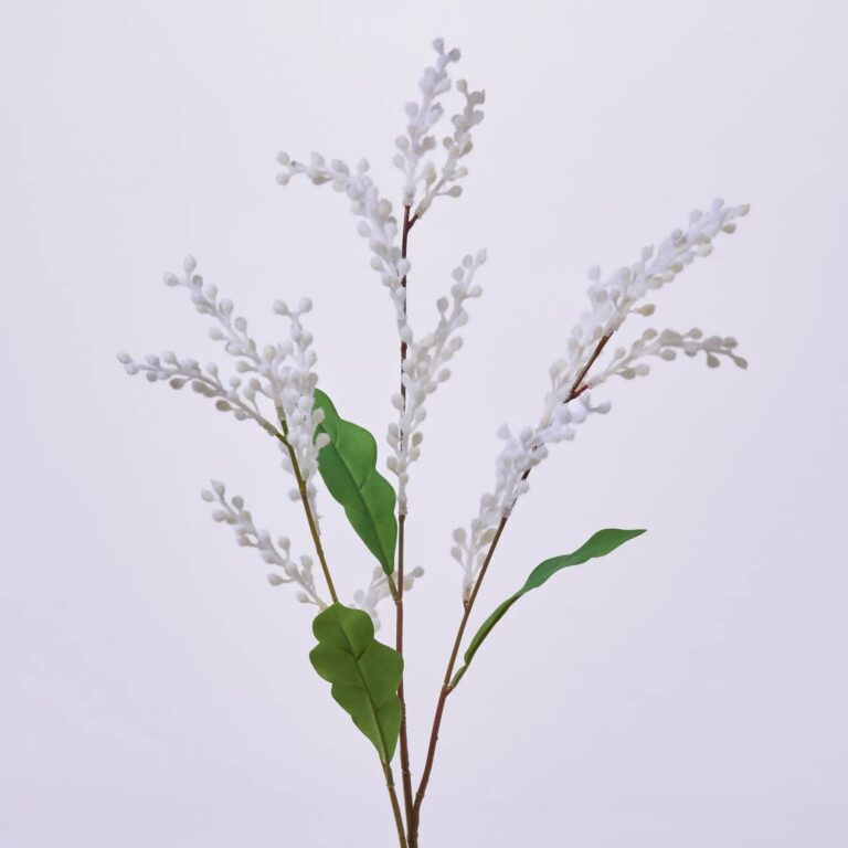 Fuzzy White Flocked Mimosa Branch Faux Floral Spray - 31 inch - White