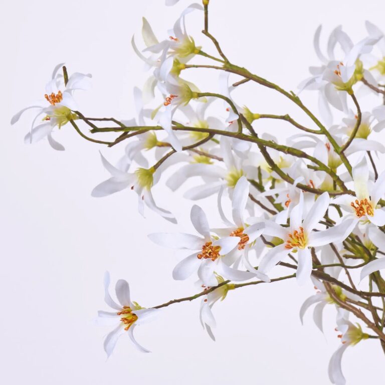 Close-up of bloom tips on this White Forsythia Bouquet Artificial Floral 3 Stems