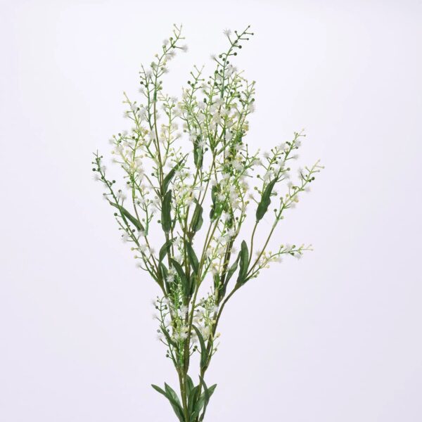 White Fuzzy Mimosa Bush Faux Silk Floral Spray - 36 inch