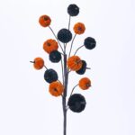 Black and Orange Velvet Pumpkin Spray Decorative Halloween Branch - 30 inch - Black and