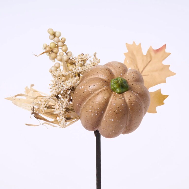 Dried Look Maple Leaf Pick with Taupe Brown Pumpkin Faux Fall Spray - 8 inch