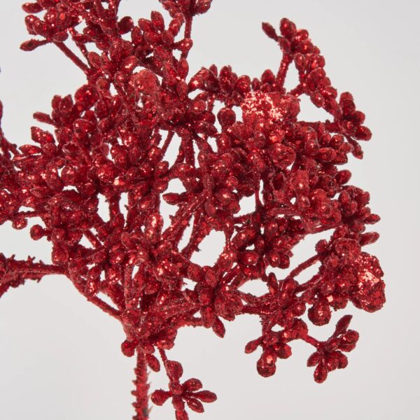 Close-up of bloom tips on this Red Metallic Glitter Mini Berry Berry Cluster Pick
