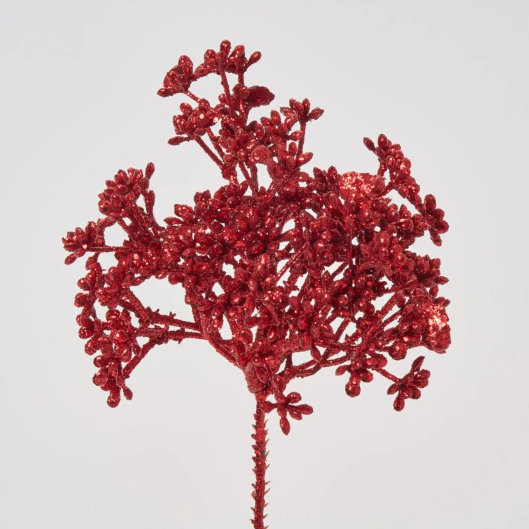 Red Metallic Glitter Mini Berry Cluster Pick - 8 inch