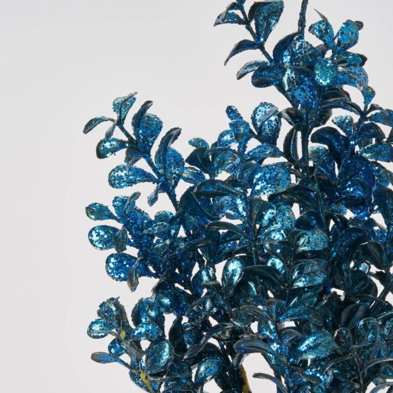 Close-up of bloom tips on this Painted Metallic and Sequin Glitter Boxwood Bush Spray