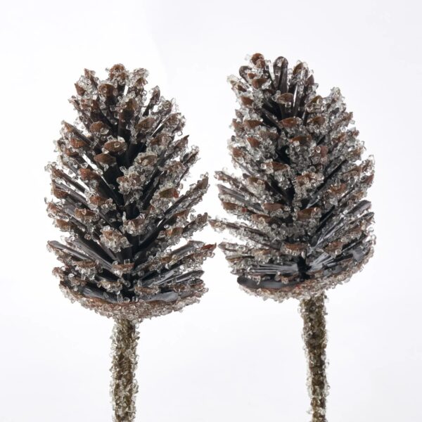 Extra Large Brown Beaded Iced Oversized Pinecone Pick - 13 inch Set of 2