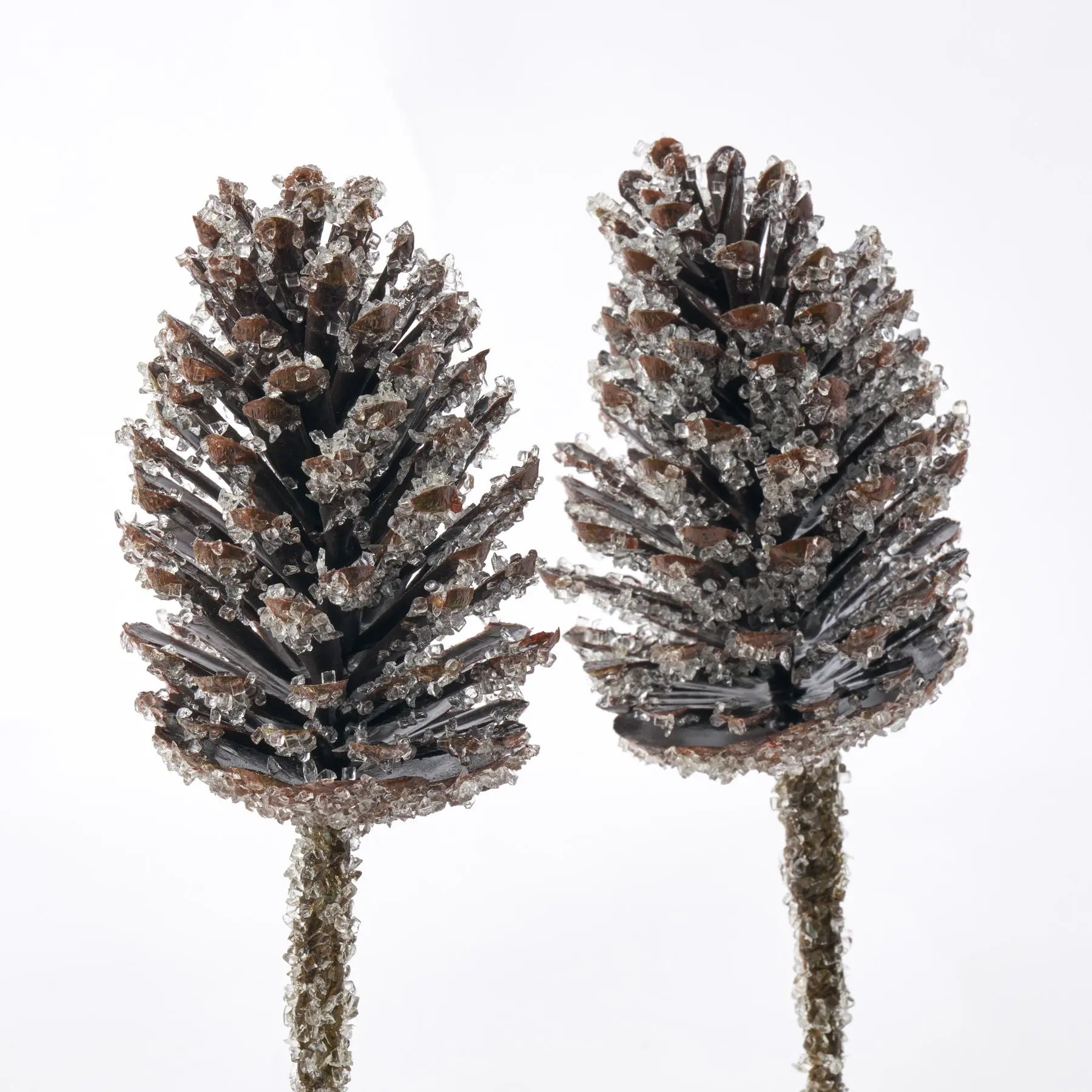 FLWSTM3245BrownBeadedIcedPineconePick-13Setof2_1.jpg Extra Large Brown Beaded Iced Oversized Pinecone Pick - 13 inch Set of 2