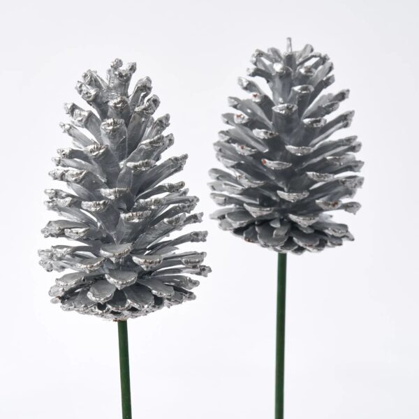 Close-up of bloom tips on this Silver Painted Pinecone on Green Green Wood Pick