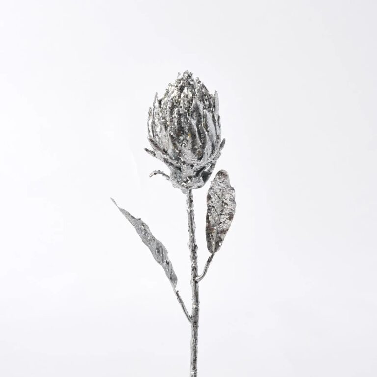 Metallic Silver Glittered Protea Stem Spray - 27 inch