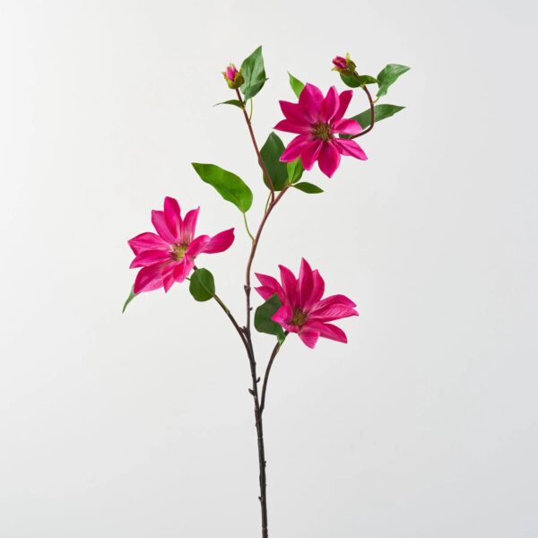 Real Touch Fuchsia Pink Faux Clematis Floral Stem Spray - 36 inch