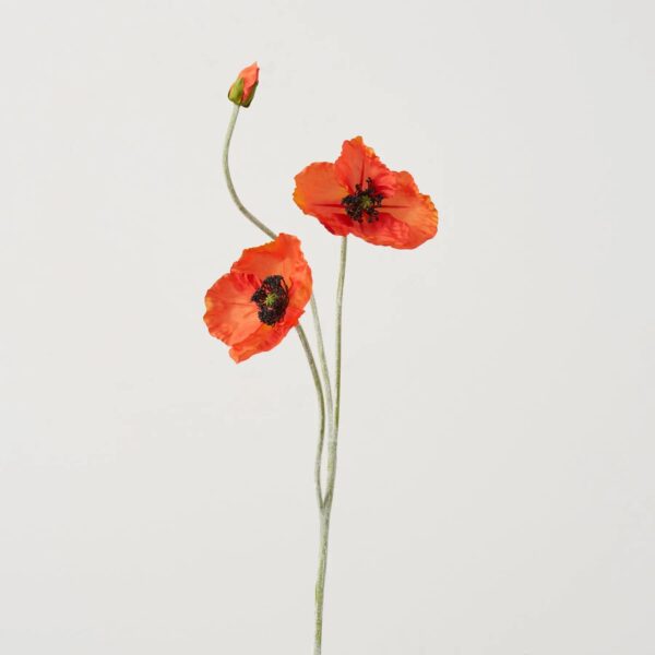 Orange Poppy Bloom and Bud Faux Floral Stem Spray - 37 inch