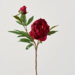 Real Touch Red Cerise Peony Bloom and Bud Faux Floral Branch Stem - 27 inch