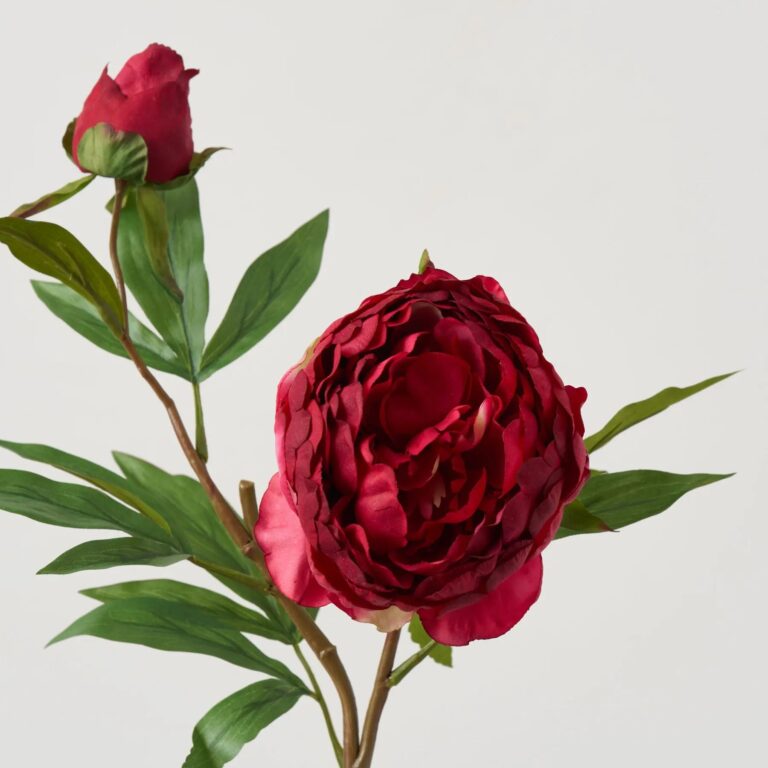 Close-up of bloom tips on this Real Touch Red Cerise Peony Floral Branch Stem