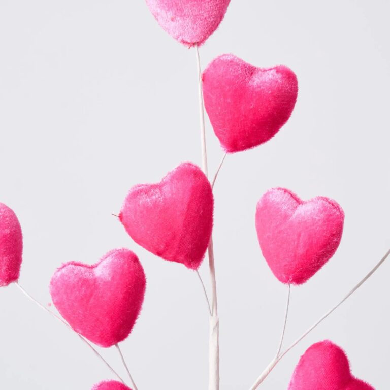 Close-up of bloom tips on this Pink Mini Velvet Heart Stem Heart Stem Spray