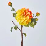 Yellow and Orange Ombre Silk Dahlia Bloom and Bud Single Stem Spray - 23 inch