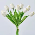 Real Touch White Faux Dutch Tulip Bouquet Bundle of 9 Stems - 13 inch