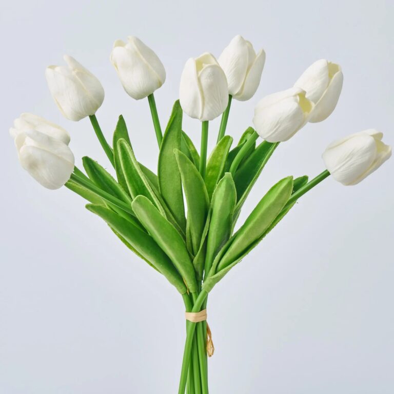 Real Touch White Faux Dutch Tulip Bouquet Bundle of 9 Stems - 13 inch