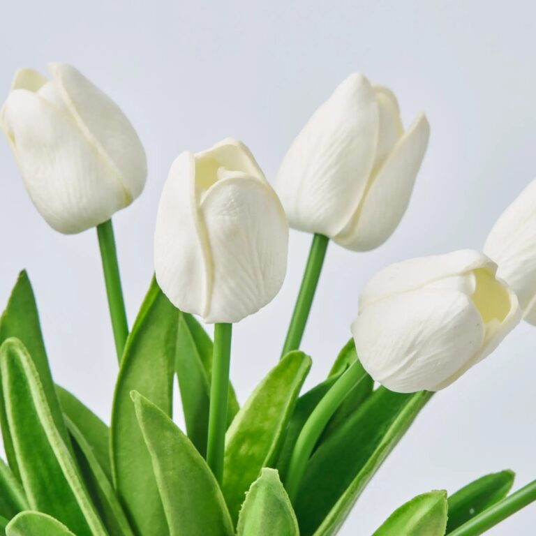 Close-up of bloom tips on this Real Touch White Faux Dutch 9 Stems faux flower