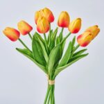 Real Touch Orange Ombre Faux Dutch Tulip Bouquet Bundle of 9 Stems - 13 inch