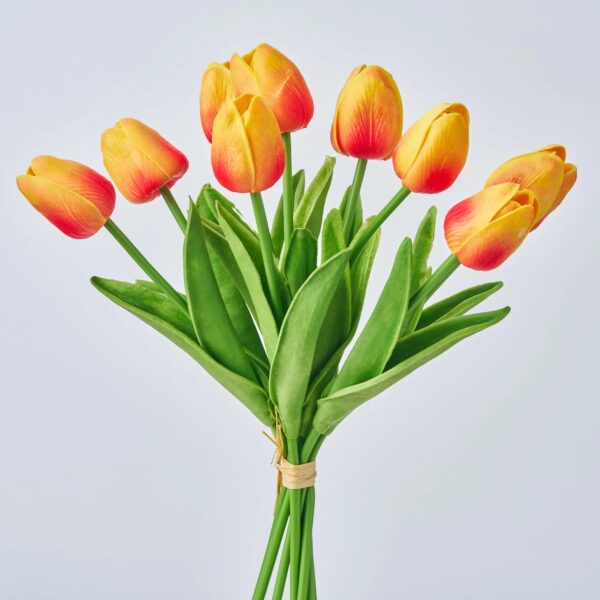 Real Touch Orange Ombre Faux Dutch Tulip Bouquet Bundle of 9 Stems - 13 inch