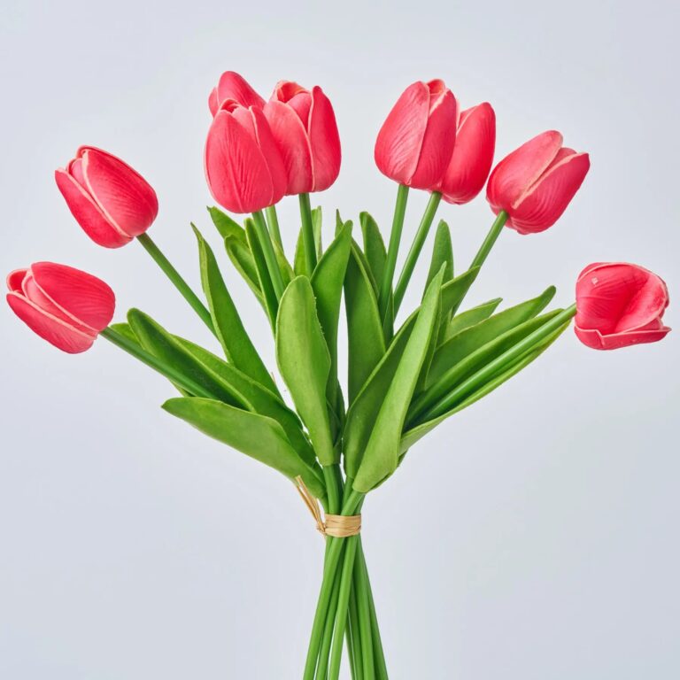 Real Touch Hot Pink Faux Dutch Tulip Bouquet Bundle of 9 Stems - 13 inch