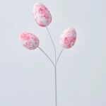 Pink and White Fabric Toile Easter Egg Stem Branch - 18 inch