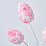 Close-up of bloom tips on this Pink and White Fabric Toile Easter Egg Stem