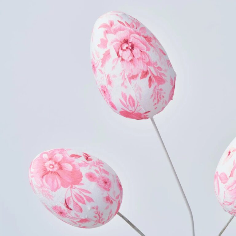 Close-up of bloom tips on this Pink and White Fabric Toile Easter Egg Stem