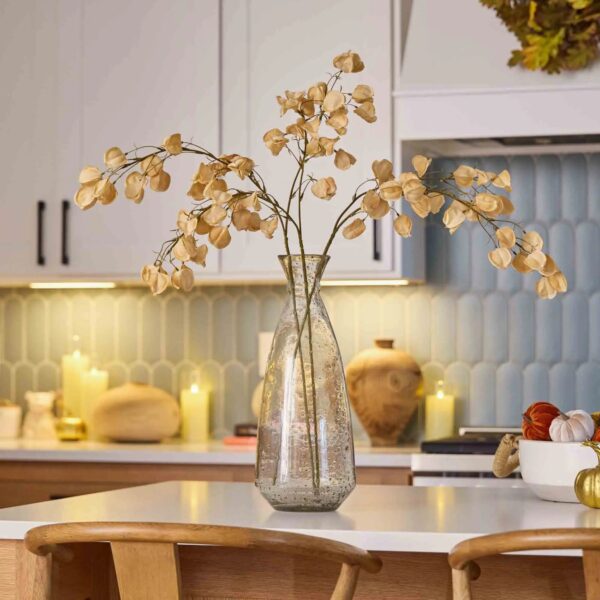 Beige Chinese Lanterns Tree Branch Pods Faux Floral Stem Spray - 38 inch - Beige