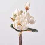 Real Touch White Magnolia Blooms and Bud Faux Floral 5 Stems - 16 inch, faux