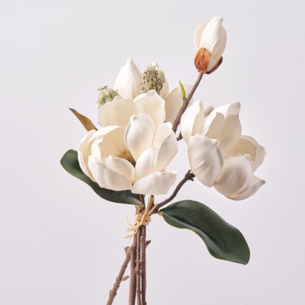 Close-up of bloom tips on this Real Touch White Magnolia Blooms 5 Stems faux flower