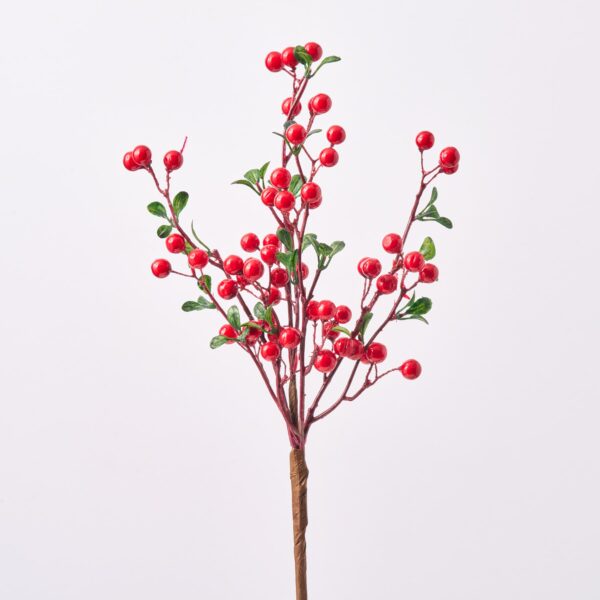 Waterproof Red Faux Berry Branch with Mini Leaves Winter Holiday Stem - 14 inch