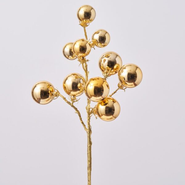 Gold Ornament Ball on Stem Christmas Holiday Pick - 15 inch