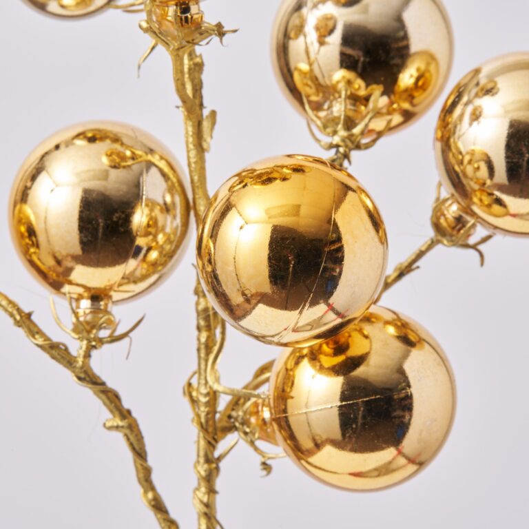 Close-up of bloom tips on this Gold Ornament Ball on Stem Christmas Holiday Pick