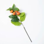 Faux Orange Kumquat and Leaf Stem Branch - 15 inch - Orange