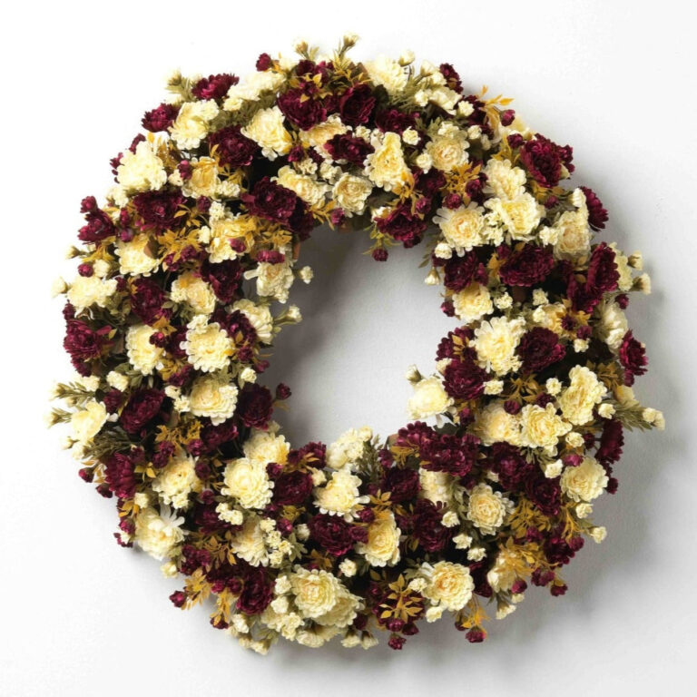 Merlot and Ivory Mini Mum Front Door Fall Floral Autumn Wreath