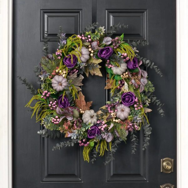 Witches Brew - Purple Pumpkin, Berries, Roses, and Dark Front Door Wreath