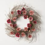 Burgundy and Blush Mini Cosmos Wispy Birch Twig Front Door Fall Wreath - Wine