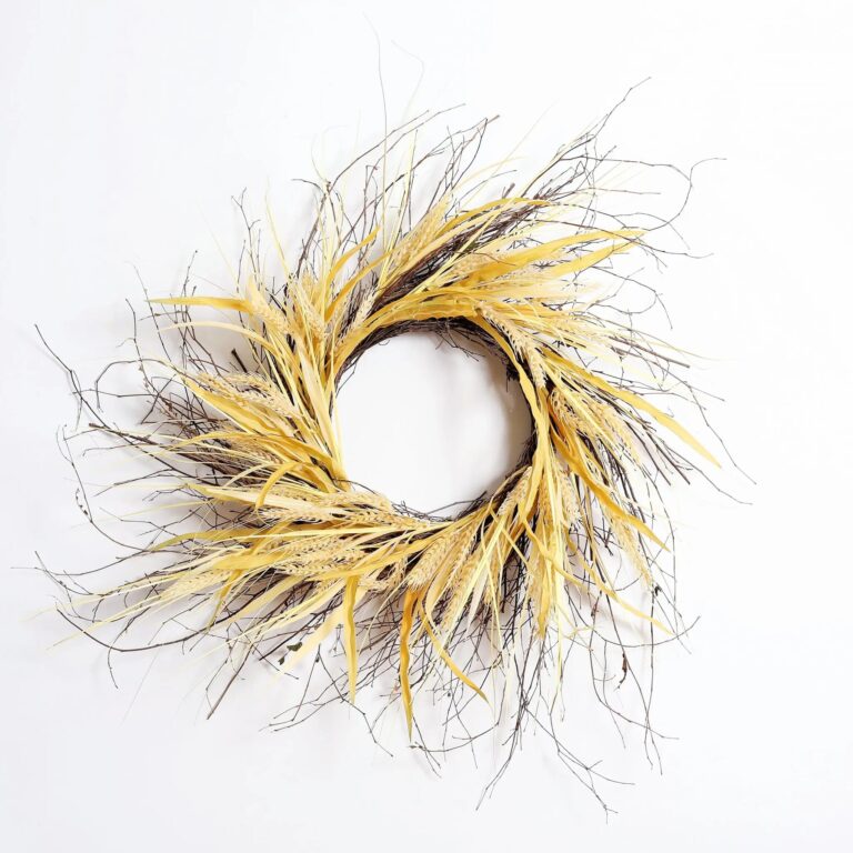 Fall Wheat and Wispy Birch Twig Fall Front Door Wreath - 24 inch