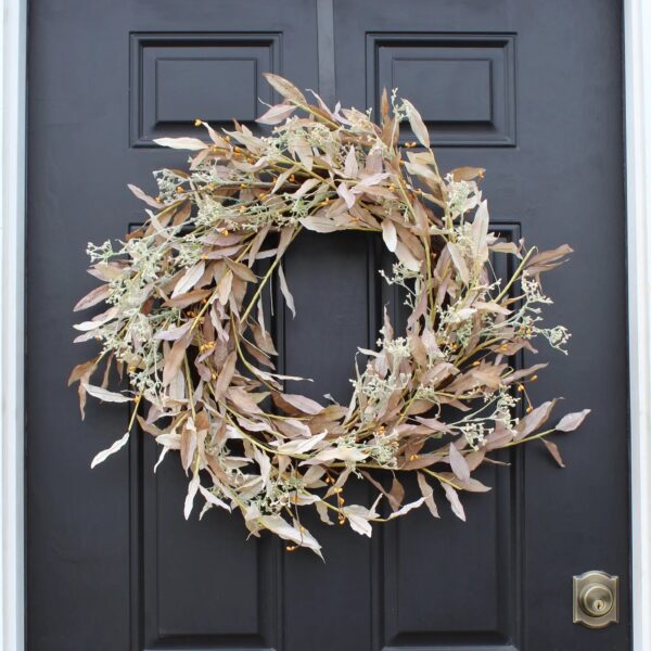 Cream Dried - Look Olive Leaf Front Door Fall Wreath - Cream