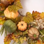Alternate angle of the Sage, Orange and Brown Pumpkins Front Door Wreath showing wreath face