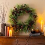 Alternate angle of the Northern Elk Faux Antler Door Holiday Wreath showing wreath face texture