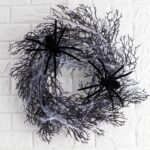 The Black Widow - Glitter Branch and Cobweb Wreath with Black Velvet Spider Halloween Wreath