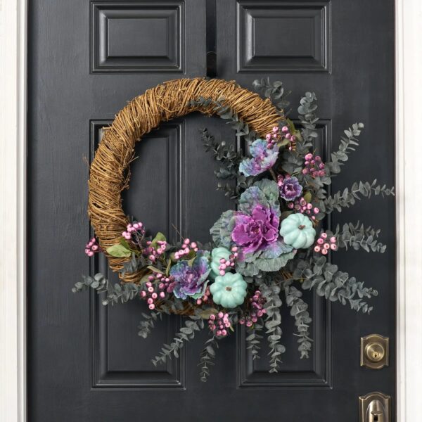 Spellbound - Purple Cabbage, Purple Berry, Teal Pumpkin and Eucalyptus Front Door Halloween Fall Wreath