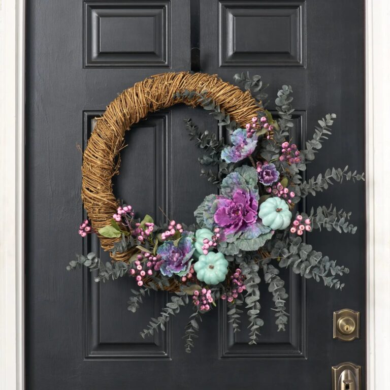 Spellbound - Purple Cabbage, Purple Berry, Teal Pumpkin and Eucalyptus Front Door Halloween Fall Wreath