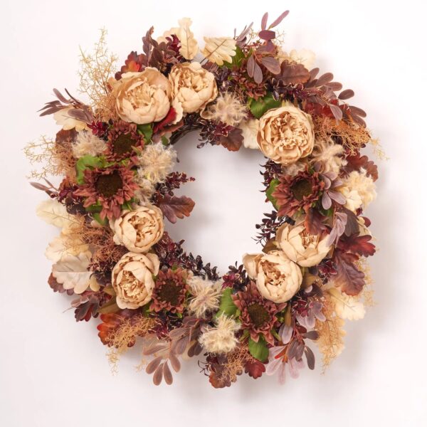 Cashmere Radiance - Cafe au Lait Peony, Brown Sunflower Front Door Wreath