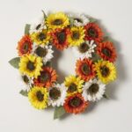 Autumn Medley of Yellow, Orange and White Faux Sunflowers Front Door Fall Wreath - Multi