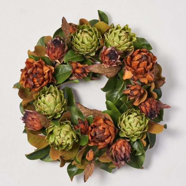 Rustic Abundance - Green and Brown Artichoke with Real Touch Magnolia Leaf Wreath
