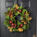 Real Touch Magnolia, Pine, Faux Red Apple and Pinecone Fall Christmas Front Door Wreath
