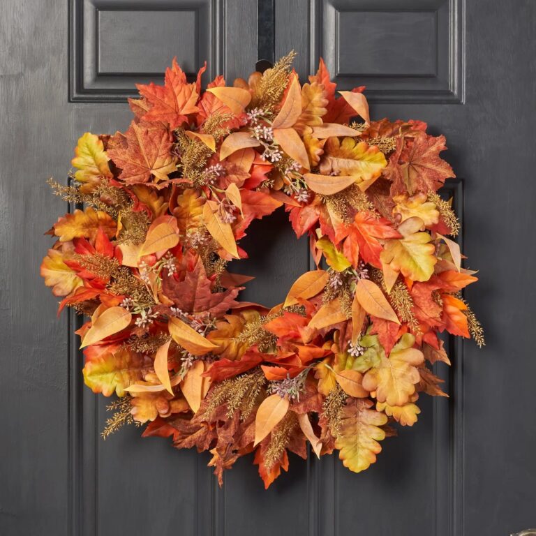 Autumn's Splendor - Maple Leaf, Eucalyptus and Wheat Grass Fall Wreath - Orange