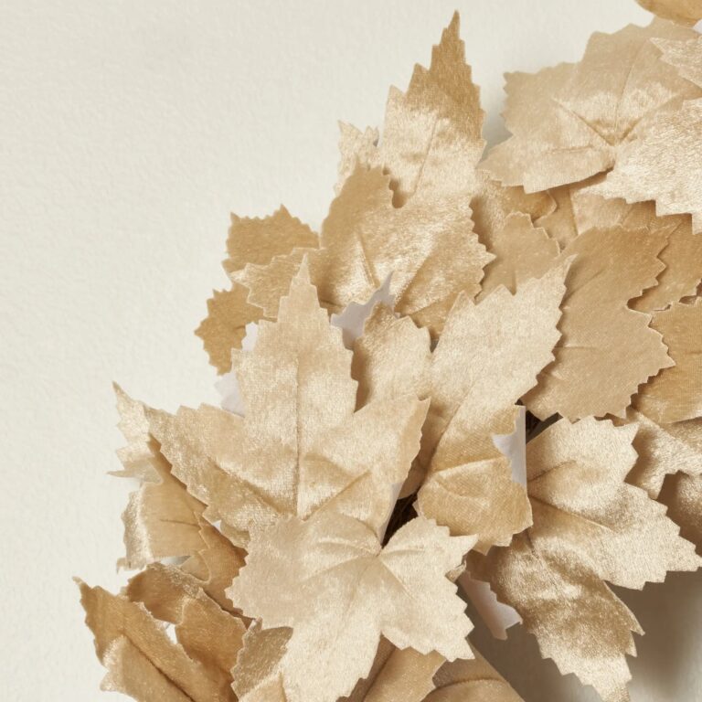 Close-up of blooms and berries on this Cream Beige Soft Velvet Maple Front Door Wreath